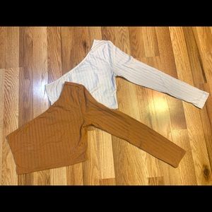 Shein || tan & white || one sleeve crop top || xs || SELLIN BOTH